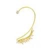 Pinza para Oreja de Hoja de Zirconia Estilo Ins Europeo y Americano Moda para Mujer Lujo Ligero Diseño de Nicho Pinza para Oreja Pendientes de una Pieza