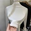 Toma Real de Camiseta Básica Anti-Pilling de Cuello Semi-Alto para Mujer, Nuevo Estilo 2026, Color Sólido, Corte Ajustado, Camiseta de Manga Larga Cepillada