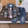Ropa para Niños, Ropa para Niños Niños, Conjunto de Tres Piezas de Camisa a Cuadros de Otoño para Bebé Niños, Ropa Casual de Otoño para Niños Niños, Traje de Primavera para Niños Niños