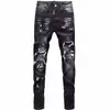 Calça Jeans Rasgada com Patch de Luxo Leve para Homens, Estilo Europeu e Americano, Slim Fit Elástica, Calça Longa Casual Lavada Nostálgica Retrô de Alta Qualidade