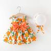 A749 Vestido Colete Novo de Bebê Menina Verão Vestido Princesa 1234 Anos Peito Grande Laço Florido Vestido com Chapéu