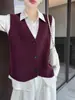 Chaleco de punto de lana pura con cuello en V estilo francés para mujer, look en capas, cárdigan sin mangas adelgazante, chaleco abrigo estilo "old money"