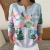 Sudadera de Punto con Cuello en V, Botones y Mangas Largas, Estilo Nuevo Transfronterizo, Otoño e Invierno, Suéter con Estampado de Moda Personalizado para Mujer
