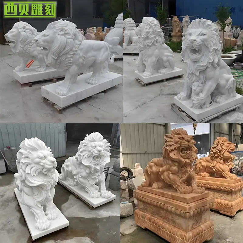 西方大理石狮子雕塑一对