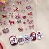 Pegatinas Populares para Uñas de Pony a Cuadros en Relieve Lindos Dibujos Animados Pony de la Suerte Moño Pegatinas para Uñas Portátiles