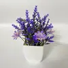 Planta en Maceta de Simulación con Maceta Estilo Nórdico Decoración de Escritorio Sala de Estar Flor Artificial Adornos Creativos Flor de Lavanda Morada Bonsái