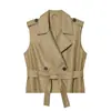 Fabricante Mayorista de Ropa para Mujer Transfronteriza Primavera 2026 Nuevo Chaleco Acolchado de Hombro de Doble Botonadura Estilo Europeo y Americano con Cinturón