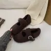 Zapatos peludos con estampado de leopardo para ropa exterior de mujer 2025 Nuevos Zapatos tipo frijol cálidos de Otoño e Invierno Mary Jane Zapatos de algodón con forro polar