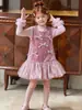 Conjunto de Colete de Veludo com Laço e Saia de Tule para Meninas Outono e Inverno, Conjunto de Vestido Duas Peças Estilo Princesa Coreana, Transfronteiriço