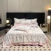 Juego de Colcha de Verano de Tencel Lavado Estampado de Cuatro Piezas, Colcha de Verano de Seda de Hielo Lavada Fresca, Suave para Dormir Desnudo, Colcha de Regalo, Dropshipping