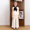 Conjunto Casual Elegante para Niñas 2026 Verano Nuevo Chaleco Elegante con Lazo y Pantalones Largos Conjunto de Dos Piezas Moderno