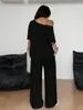 2025 Transfronterizo Caliente Nuevo Camiseta sin Hombros de un Solo Hombro Pantalones de Pierna Ancha Sueltos Traje Deportivo de Yoga Fitness de Moda