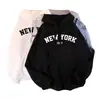 Sudadera con capucha retro estilo americano, estampado de letras, longitud media, casual, holgada, versátil, manga larga, para mujer, otoño