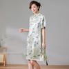 "Bambú Song" Nuevo Estilo Chino 40 mm Seda Pesada Modificado Cheongsam Vestido de Verano para Mujer Jacquard Song Jin Estilo Nacional
