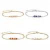 Acero de titanio impermeable no se decolora oro de 18 quilates joya para la mano piedra cilíndrica de alta calidad pequeña doble fila pulsera de acero inoxidable para mujer