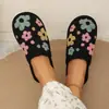 Sapatos de Inverno Outono Florais de Pelúcia Algodão Chinelos Femininos Casa Interior Antiderrapante Quente Solado Macio Sapatos de Casa para Casal