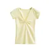 Camiseta raglan allure pura com decote V franzido, manga curta, nova moda de verão, top básico versátil de cor sólida, caimento justo