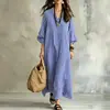 Vestido largo estampado estilo europeo y americano para Amazon transfronterizo con cuello en V, mangas de farol de tres cuartos, corte holgado, vestido casual hasta la rodilla