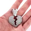 Europa e os Estados Unidos estilo hip-hop transfronteiriço quebrando amantes de colar de amor hip-hop moda Diamante cheio de diamante quebrado pingente de coração