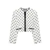Chaqueta Corta de Verano para Mujer Estilo Europeo y Americano, Manga Larga, Cuello Redondo, Lunares. El color de la imagen puede variar