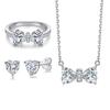 Conjunto de joias em prata 925 conjunto de 3 peças anel de zircônia em forma de coração duplo colar de amor coração com coração brincos de prata esterlina