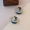 Estilo europeo y americano acanalado artístico francés de lujo ligero para commuting pendientes degradado azul textura pendientes de flor retorcida personalidad nicho