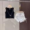 Traje de Verano para Niñas 2025 Nueva Moda Niñas Niños Medianos y Grandes Verano Fresco Simple Chaleco Shorts con Cordón Moderno
