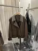 Gabardina corta estilo coreano para mujer, nueva moda otoño 2026, cuello de cuero con bloques de color, doble botonadura, talla petite, moderno
