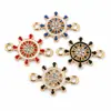 Roda de Navio com Gotejamento de Óleo e Cravejada de Diamantes Pingente Duplo DIY Colar Pulseira Pingente Fábrica Venda Direta Pode Ser Lote Misto Transfronteiriço