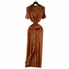 Vestido Largo Elegante de Pequeña Fragancia con Cuello en V y Mangas Cortas, Delgado, Moderno, Exportación Transfronteriza de Amazon Europeo y Americano