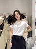 Corea del Sur Dongdaemun onza verano nuevo ins color sólido base estampado cuello redondo manga corta algodón camiseta para mujer que combina con todo