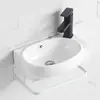 Lavabo de cerámica tamaño pequeño lavabo de esquina para baño lavabo de pared para balcón soporte de acero inoxidable hogar