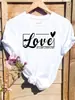 Transfronteriza Talla Europea Camiseta de Manga Corta para Mujer Moda Estampado de Amor Estética Retro Tela de Poliéster Verano Básica