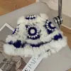 Sombrero de Pescador Danza del León para Mujer, Nuevo Estilo Otoño/Invierno 2026, Gorro de Felpa Tejido de Piel de Conejo, Gorro de Lana Esponjoso y Adelgazante
