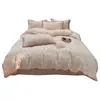 Juego de ropa de cama de cuatro piezas de algodón de doble capa estilo niña, estilo princesa de algodón puro, funda de edredón, sábana, sábana bajera y juego de tres piezas.