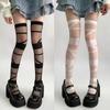 Tirante Lolita Medias de Seda Y2K Calcetines Blancos Puro Deseo Subcultura Calcetines Largos hasta la Rodilla Blanco y Negro Seda Delgada Spice Girls