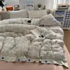 Conjunto de cuatro piezas de grado A, todo algodón, con botones, cuadros sencillos, diseño minimalista a rayas, algodón puro engrosado, conjunto de tres piezas para dormitorios