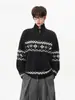 Suéter cardigan de tricô estilo étnico Fair Isle para homens e mulheres, jaqueta casual de outono com zíper e gola alta, top versátil