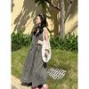Vestido a cuadros de algodón y lino para primavera y verano 2025, vestido largo holgado estilo universitario Mori para mujer, vestido elegante de moda
