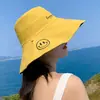 Sombrero de Cubo de Moda Smiley de Doble Cara para Adelgazar el Rostro Verano Sombrero de Sol Versátil Coreano Sombrero de Sol de Ala Ancha Sombrero de Protección Solar