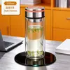 Copo de Água de Vidro Borossilicato Alto Camada Dupla Isolado Copo de Chá Reto com Tampa Vidro Transparente Resistente a Altas Temperaturas Copo de Presente com Impressão