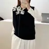 Nuevo Chaleco de Punto con Flor Tridimensional para Otoño e Invierno Diseño con Sentido de la Moda Nicho Holgado Sin Mangas Hombros Anchos Suéter Chaleco para Llevar por Encima