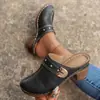 2026 Nuevos Zapatos Mula con Tacón Grueso Tallado Estilo Retro para Mujer, Punta Cerrada, Huecos, Transpirables, Sandalias de Tacón Alto, Estilo Moderno y Versátil