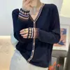 Suéter Retro de Cuadros y Fair Isle con Cuello en V de Corazón para Mujer, Chaqueta Cardigan Tejida para Mujer, Suéter para Mujer, Nuevo para Primavera y Otoño 2025