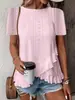 Moda Casual Feminina Nova Cor Sólida Manga Curta Gola Redonda Camiseta Cruzada Europeia e Americana Amazon Site Independente Primavera/Verão 2026