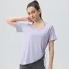 Roupa de Yoga de Seda Gelada Manga Curta Tops Esportivos Femininos Blusa Solta Respirável Treinamento Fitness Roupa Camiseta Esportiva Manga Curta Verão