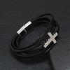 Pulseira Explosiva Pulseira de Liga Europeia e Americana Pulseira Masculina Cruz Fivela Magnética Multicamadas Simples Tecido Couro Jóias