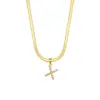 Joyería Popular Transfronteriza Europea y Americana con Colgante de Letra para Mujer Acero Inoxidable Chapado en Oro de 18 Quilates Cadena de Serpiente Plana Collar con Letra de Perla