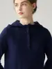 Suéter de cachemira 100% para mujer de otoño e invierno, tejido con capucha y medio botón, jersey casual holgado, capa base de longitud corta