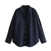 Nueva Ropa de Verano para Mujer Estilo Europeo y Americano Versátil Rayas Solapa Un Botón Manga Larga Holgada Popelina Camisa Top